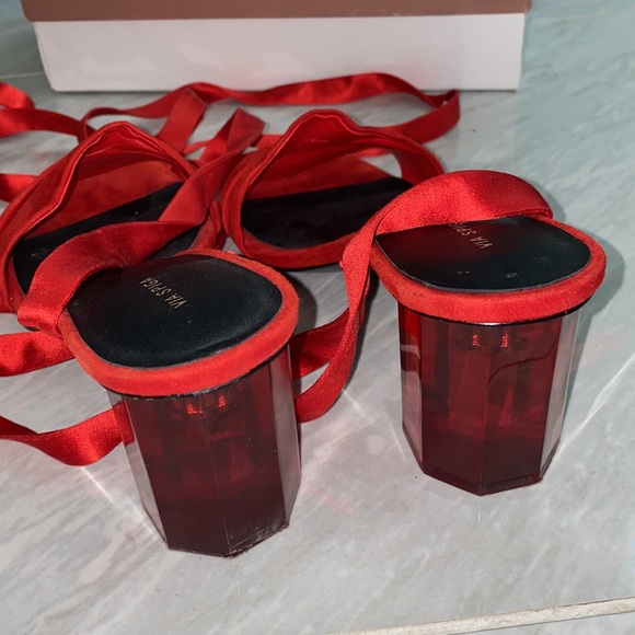 Via Spiga red lace up V-Nova rouge heels sandals - Picture 4 of 7